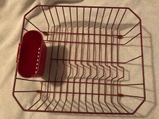 Vtg Rubbermaid Small Twin Sink Dish Drainer Drying Rack Red Utensil Cup Holder