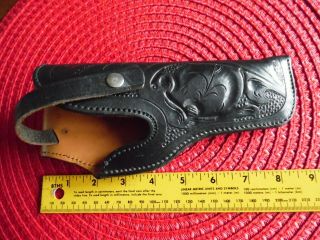 Reyes (mexico) Vintage Hand Tooled Black Leather Holster 38 45 Auto Pistol Gun
