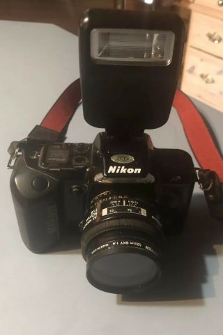 Nikon N4004 Slr 35mm Film Camera,  With Af Nikkor 50 Mm Lens And Flash