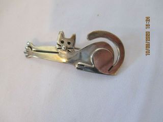Vintage Ajh Anne Jane Harvey Sterling Silver Cat Brooch Pin