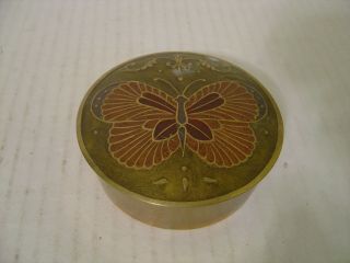 Vintage Solid Brass Round Trinket Box With Lid Butterfly Design On Lid Iindia