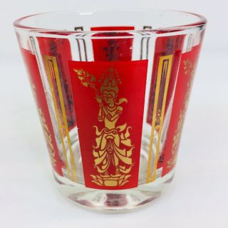 Vintage Mid Century Red Gold Whiskey Sour Old Fashioned Bourbon Lowball Glass 8
