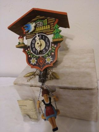 Vintage W.  Germany Mini Chalet W/bird Cuckoo Clock - Key & Instructions