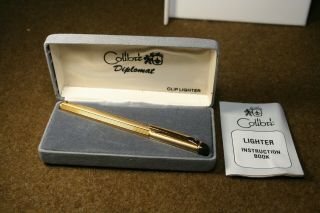 Vintage Colibri Diplomat Clip Lighter Pipe Cigar Cigarette - Gold -