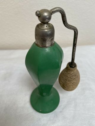 Vintage Art Deco Green Perfume Atomizer Spray Bottle