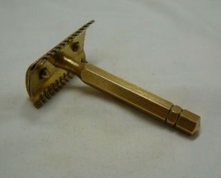 Vintage Brass 3 Piece Double Edge Open Comb Safety Razor 2