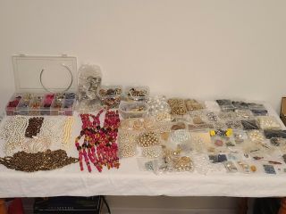 10,  Pounds Vtg Jewelry Making Supplies Beads Pearls Findings Chains Rhinestones
