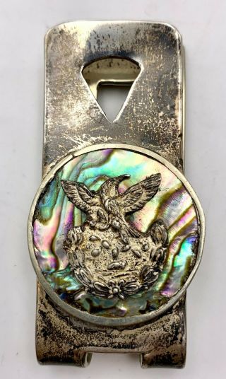 Vintage Sterling Silver Abalone Eagle Money Clip Made In Mexico