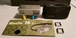 Minolta 16 Ii Small Spy Camera W/2 Filters & Leather Case