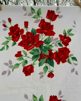 Vintage 1950s Tablecloth,  Wilendur,  Red Roses,  Card Table Size 32 X 35