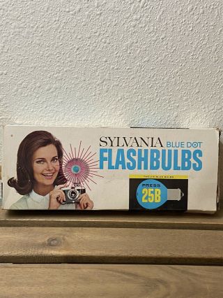Vintage Box Of 11 Sylvania Blue Dot Camera Flashbulbs Press 25b,  1 Missing Bulb