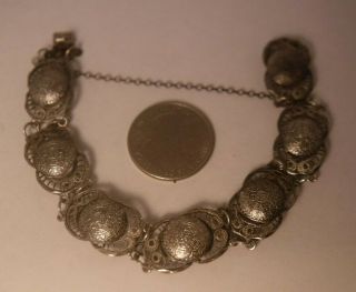 Vintage Mexico Sterling Silver Aztec Calendar Panels Link 7 " Bracelet
