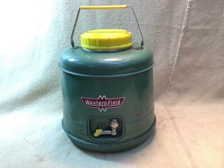 Western Field Cooler Thermos Camping Water Jug Green Spout Vintage Large