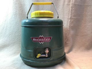 Western Field Cooler Thermos Camping Water Jug Green Spout Vintage Large 2