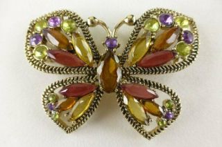 Monet Vintage Rhinestone Butterfly Pin Brooch Green Purple