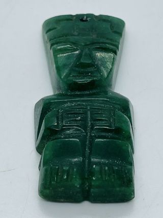 Vintage Aztec / Mayan Deity Hand Carved Green Columbian Jadeite Pendant