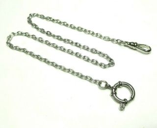 Vintage Pocket Silver Tone Watch Holder 14 3/4 " Swivel Round Clasp Chain