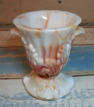 Vintage Slag Glass Vase Toothpick Holder 3 " Orange Peach White Milk Glass Usa