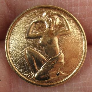 3/4 " Vintage 1 - Piece Stamped Brass Button W Risqué Female Image