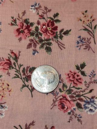 Vtg 4 3/4 Yard Cotton Quilt Craft Mask Fabric Pink Red Floral Bouquets Prewashed