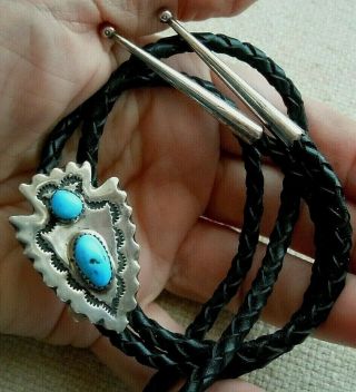 Vintage Native American Sterling Silver,  2 Turquoise Stones,  Arrow Head Bolo Tie