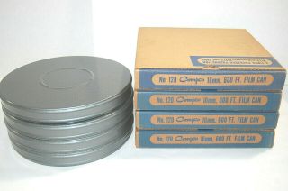 Nos 1 - Compco 120 600ft 16mm Heavy Duty Metal Film Movie Projector Reel Can