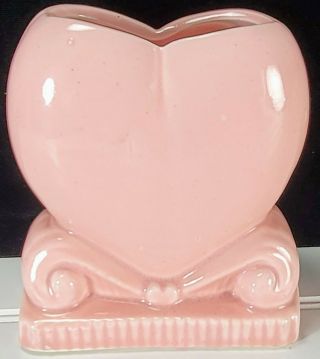 Vtg Pink Pottery Heart Sweetheart Valentine Vase Planter
