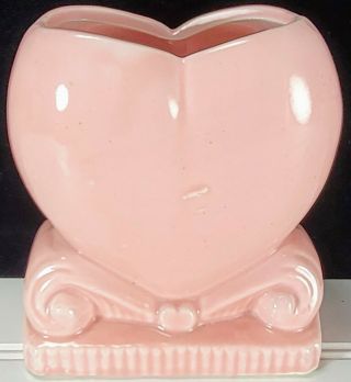 Vtg Pink Pottery Heart Sweetheart Valentine Vase Planter 3