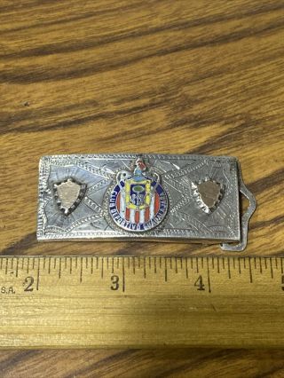 Vintage Sterling Silver Belt Buckle With 10k Gold “club Deportivo Guadalajara”