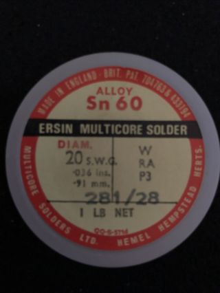 Vintage Ersin Multicore 60/40 5 Core Solder 20 S.  W.  G.  Tv,  Radio 1 lb.  91 mm 3