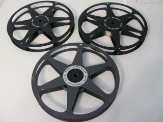 3 Empty 400 Foot 16mm Bell & Howell Automatic Take - Up Film Reels
