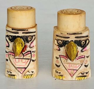 Vintage Hand Carved Totem Salt Pepper Souvenir Northwest Coast Native Alaska