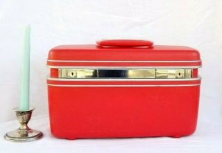 Vintage Red Samsonite Silhouette Train Hard Makeup Case W Tray Retro