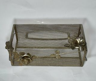 Vintage Brass Filigree Rectangle Tissue Kleenex Box Cover ORNATE Rose 2