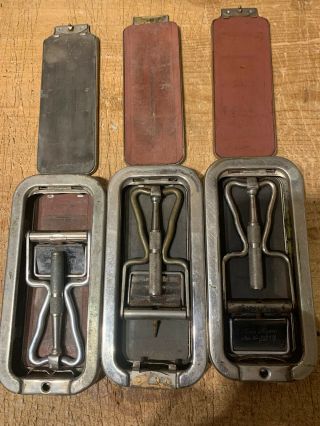 3 Vintage Rolls Razor In Metal Box For Sharping The Same Blade.