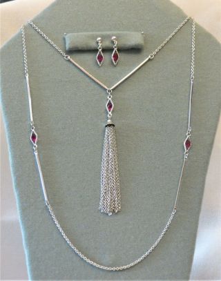 Vintage Sarah Cov " Serenade " 2 Necklaces & Pierced Earrings,  3 Piece Set,  Pink