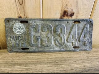 Vintage 1917 Michigan License Plate With Michigan Seal,  G3344