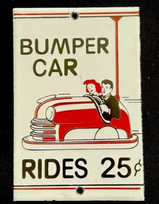 Vintage Bumper Car Porcelain Sign Truck Oil Gas Automotive Ride Carnival