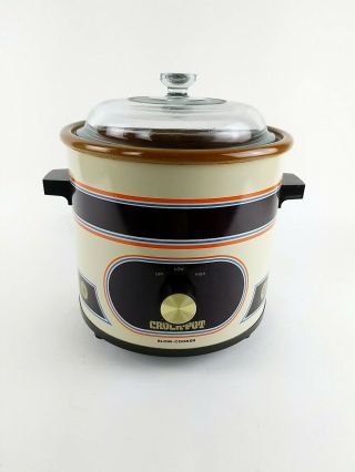 Vintage - Rival - Crock Pot Slow Cooker - Stoneware 3100 - 2 3.  5 Qt.  Beige/brown/orange