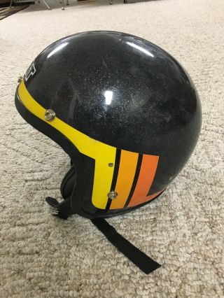 Vtg Tnt Ski - Doo Snowmobile Helmet Open Face Black W/silver Flake Large