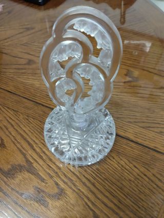 Clear And Frosted Glass Perfume Bottle 8 " Tall.  Top W/bluebell Flowers