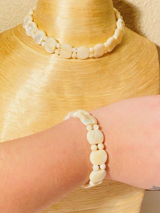 Vtg Matching Set Choker Necklace Bracelet Art Deco Mother Of Pearl Mop