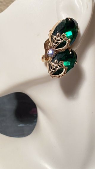 Vtg D&e Juliana Rhinestone Green Emerald Verified High End Designer Earrings