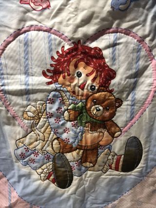 Vintage Raggedy Ann & Andy Handmade Baby Quilt Crib Blanket 43 " X 34 " & Dolls