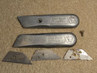Vintage Red Devil Uk 55 Fixed Blade Utility Knife Aluminum Usa W/2 Blades