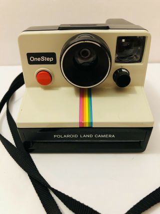 Vtg Polaroid Sx - 70 One Step White Rainbow Stripe Instant Land Camera