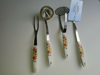 Vintage Ekco Kitchen Tools Daisies Spatula Fork Soup Spoon Potato Masher Quality