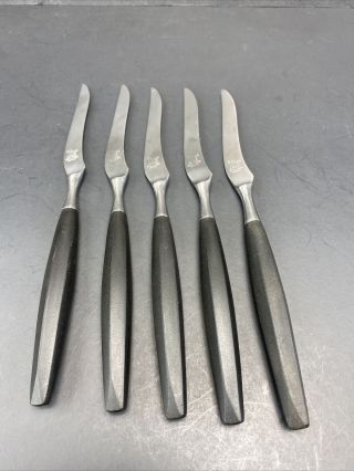 5 Vintage Mcm Viking Forged Stainless Steel Black Melamine Knife Knives