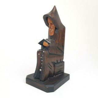 Vintage Wooden Carved Monk Priest Reading Bookend Seated Christian Art Statue