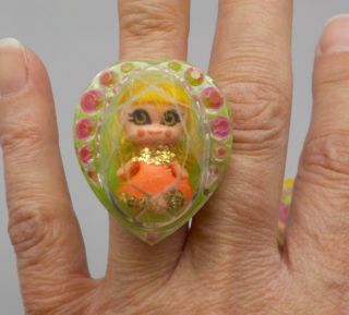 Vintage Liddle Kiddles Flower Shaped Ring Mini Doll Locket Mattel Jewelry Rare